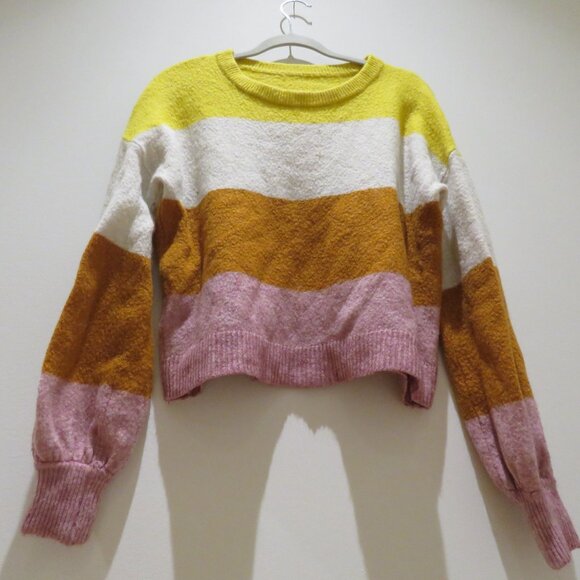 MADEWELL Striped Gladwell Balloon-Sleeve Pullover Sweater in Heather Mulberry - Picture 9 of 14